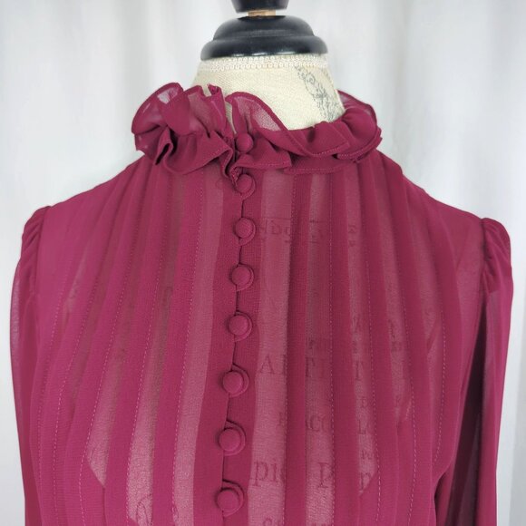 Vintage Albert Nipon Dress Medium Victorian Pleated Midi - Picture 2 of 12